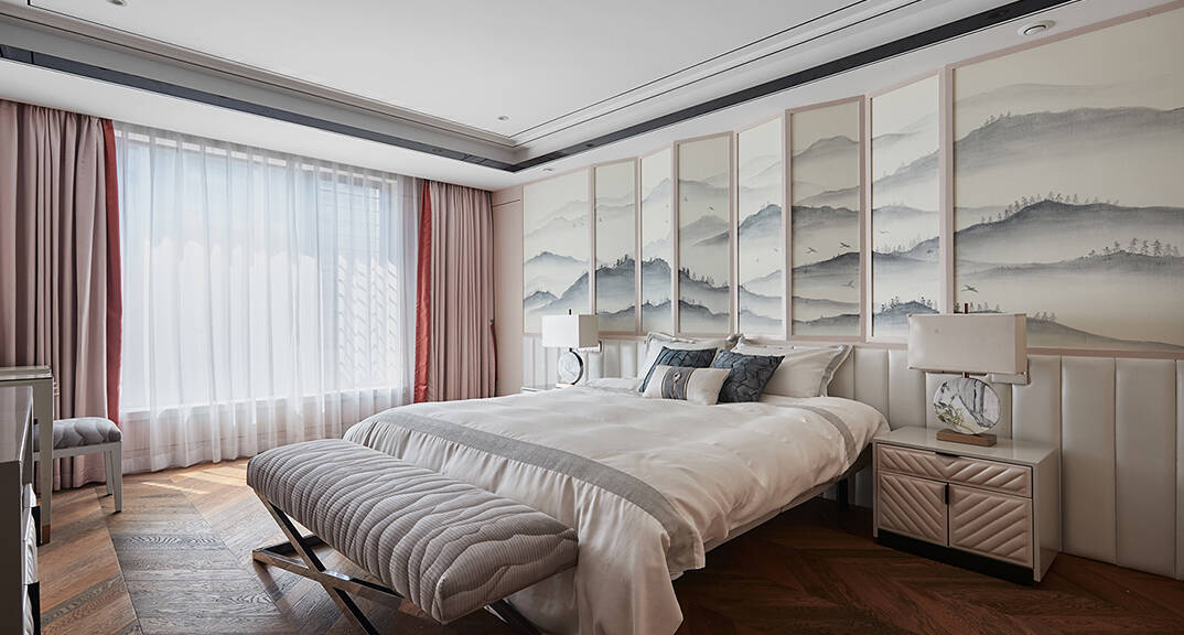 恒大·金沙滩 320㎡ 别墅 新中式风格卧室装修效果图