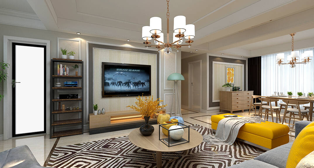 蓝泰·海乐府140㎡四室二厅二卫客厅现代简约风格装修效果图