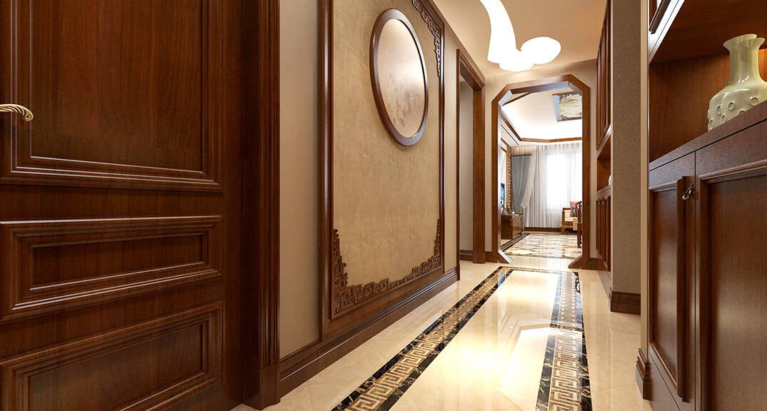 海怡半山216㎡三室二厅三卫走廊过道新中式风格装修案例效果图