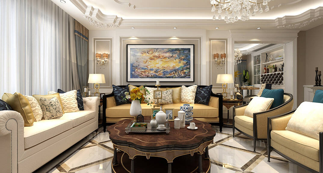 海怡半山216㎡三室二厅三卫客厅沙发欧式风格装修效果图