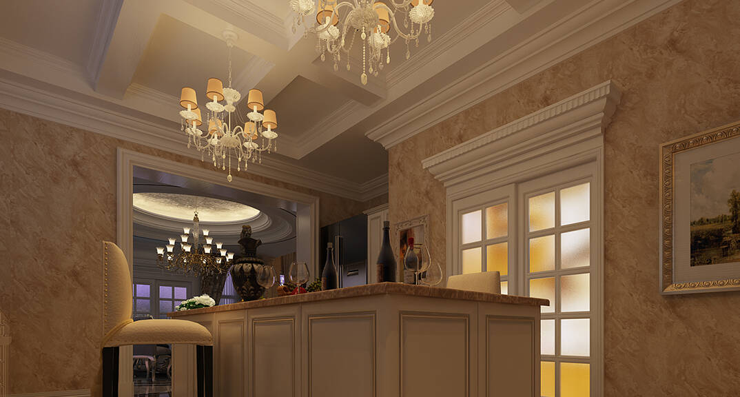 麦岛金岸2000㎡别墅一楼厨房简欧风格装修案例效果图