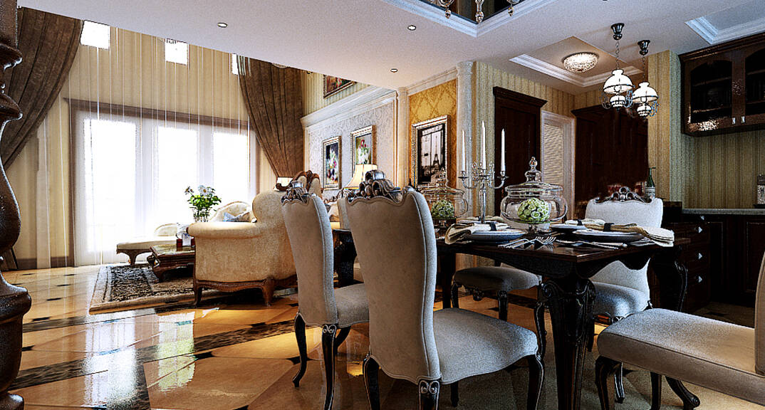 中冶圣乔维斯268㎡别墅餐厅美式风格装修案例效果图