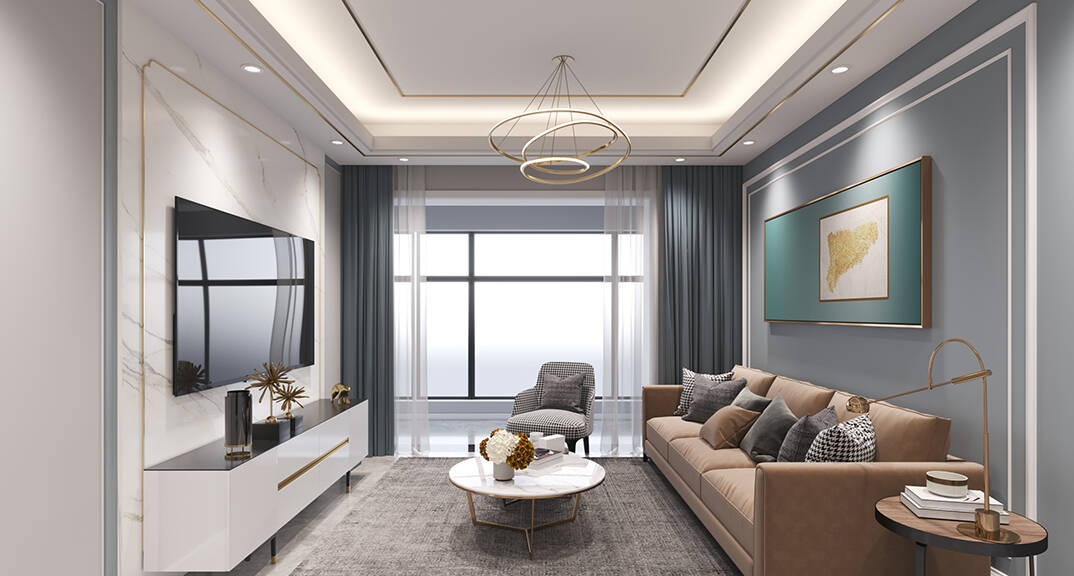 胶州机场公寓93㎡二室一厅客厅轻奢风格装修案例效果图