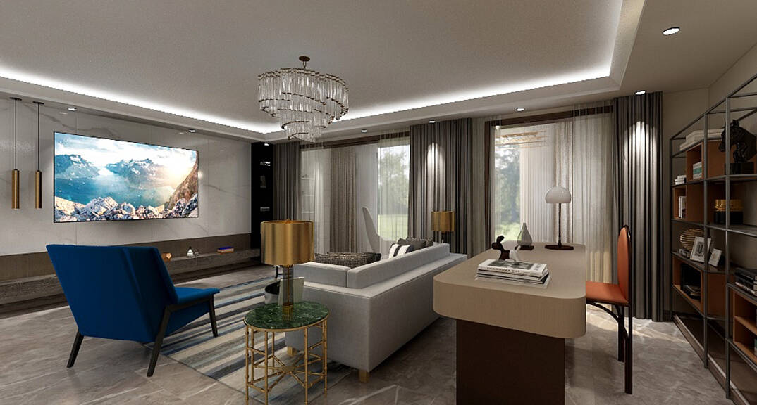 胶州机场公寓165㎡三室一厅客厅美式风格装修案例效果图