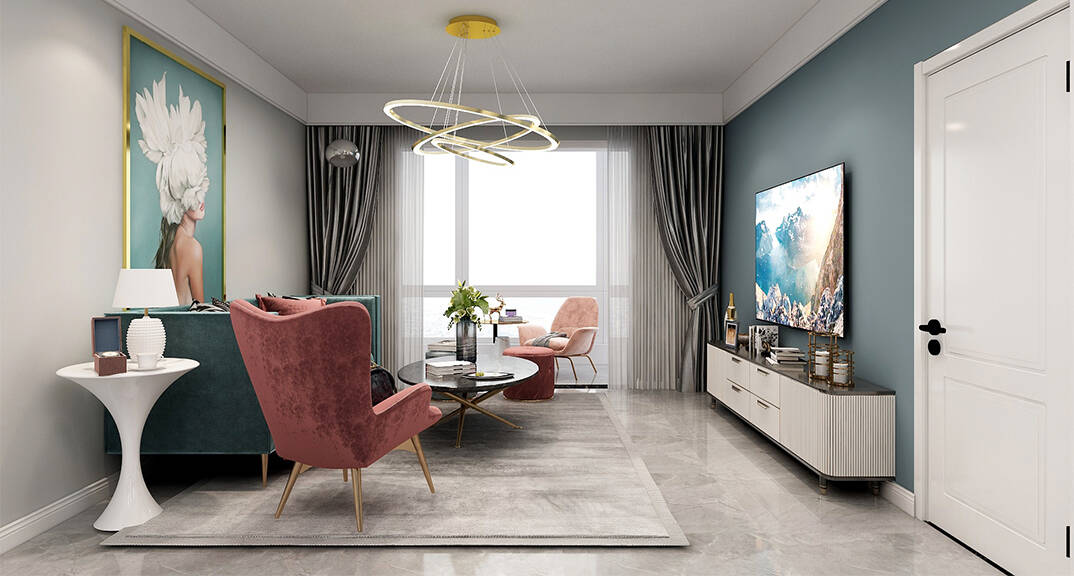 胶州机场公寓118㎡三室一厅客厅现代风格装修案例效果图