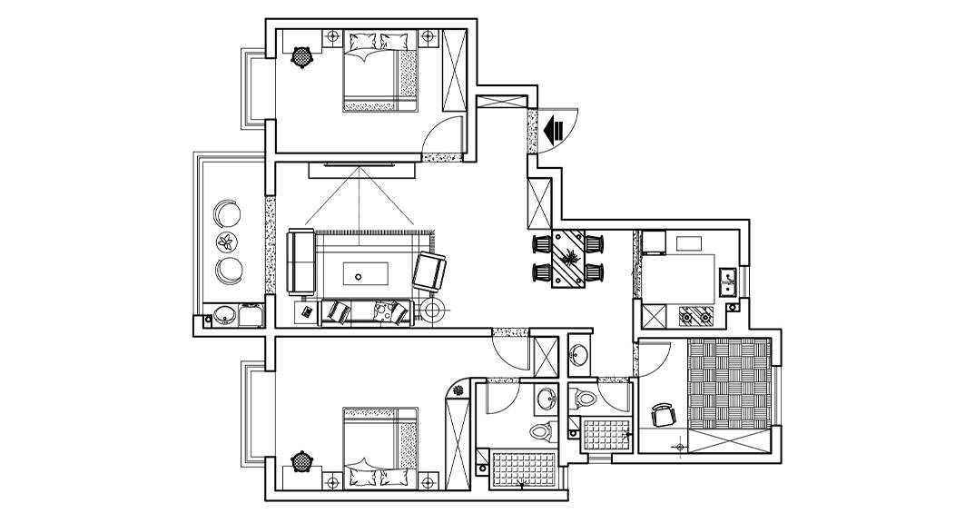 胶州机场公寓118㎡三室一厅现代风格装修户型设计图