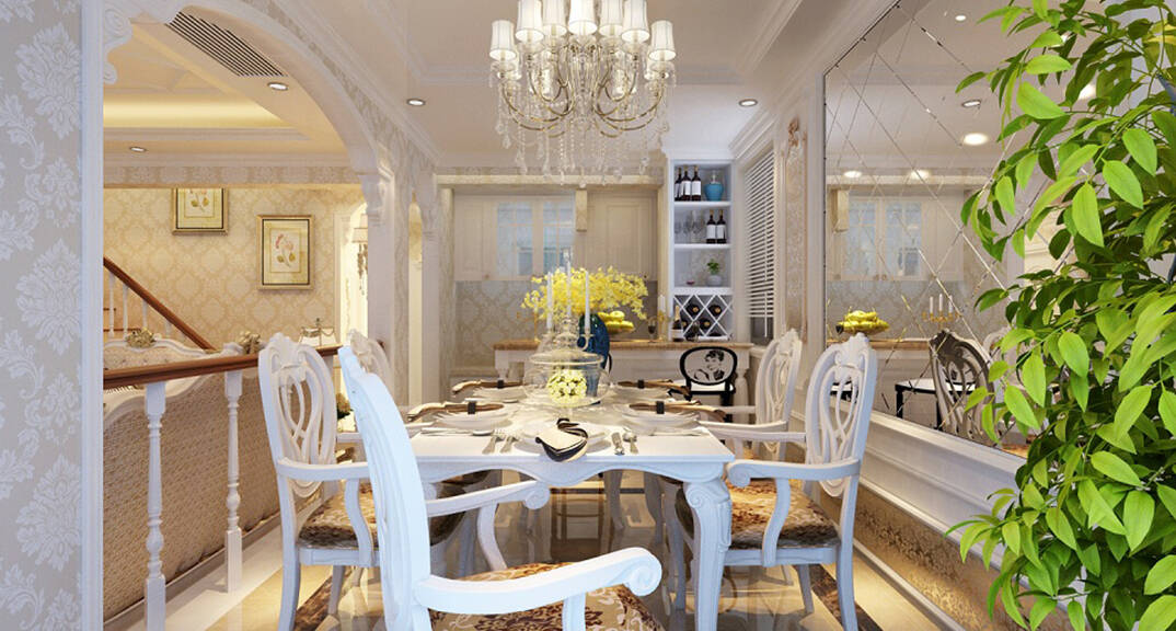 中海临安府160m²别墅上叠一层餐厅法式风格装修案例效果图
