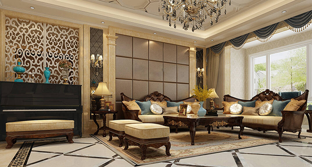 市直三区240㎡四室二厅客厅沙发和钢琴区域简欧风格装修效果图