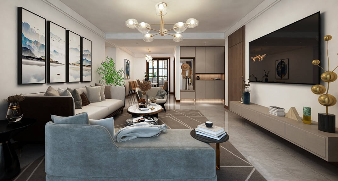 青钢小镇150㎡四室一厅客厅新中式风格装修效果图