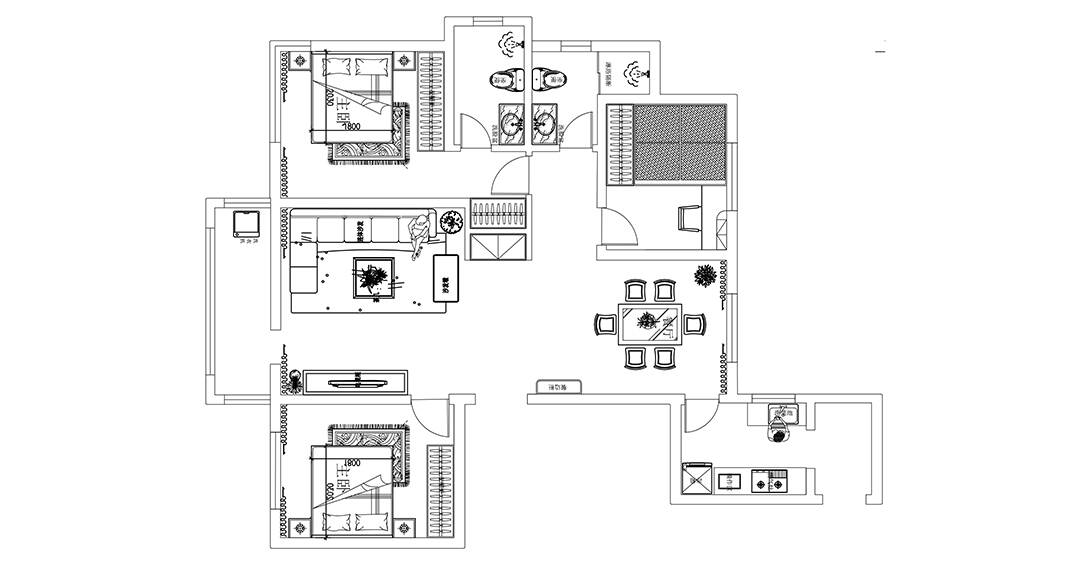 都市果岭140m²三室一厅户型图