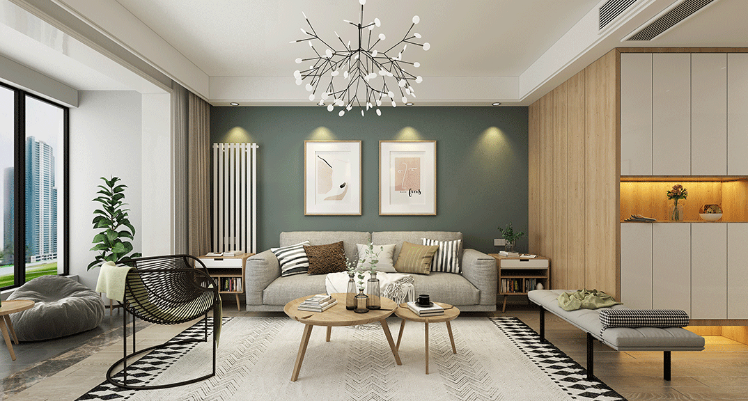 世纪华庭127㎡别墅客厅沙发北欧风格装修案例效果图