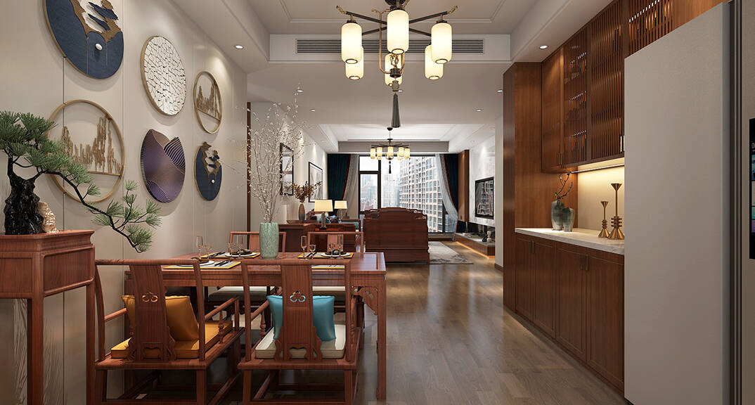绿城·海棠印月131㎡三室一厅餐厅新中式风格装修效果图