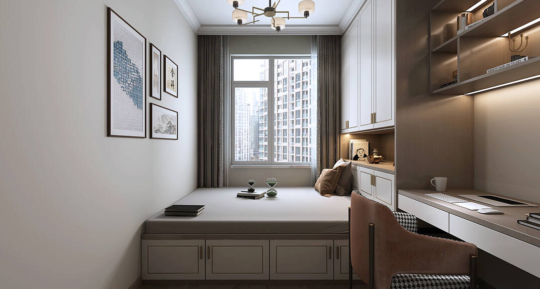 海棠印月131㎡三室一厅北次卧新中式轻奢风格装修案例效果图