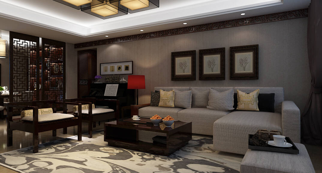 山大乐水居168m²三室一厅客厅沙发新中式风格装修案例效果图