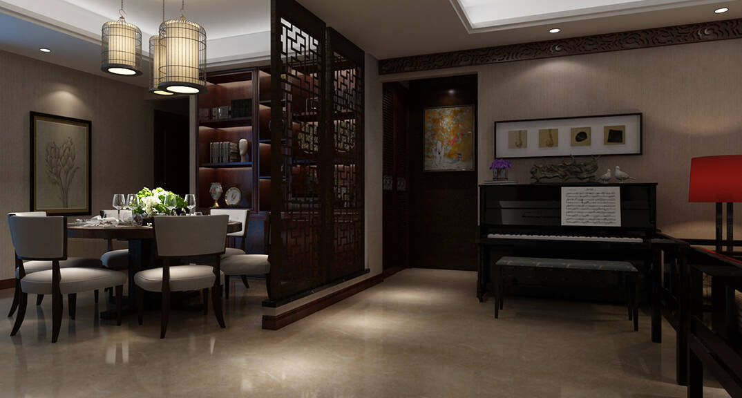山大乐水居168m²三室一厅客餐厅新中式风格装修案例效果图