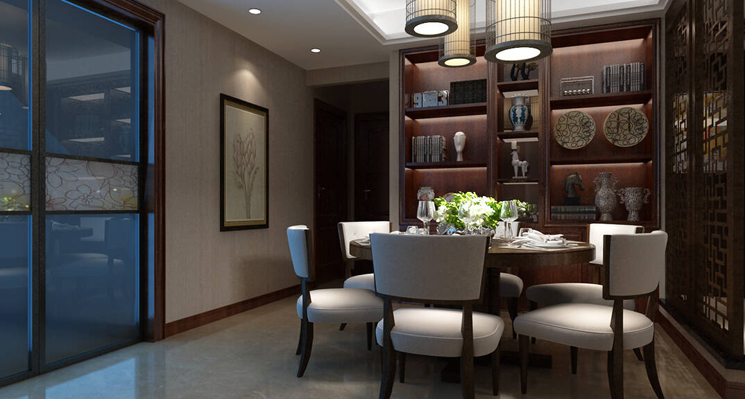 山大乐水居168m²三室一厅餐厅新中式风格装修案例效果图