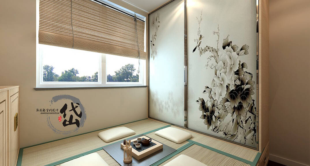 缦沙半岛115㎡四室两厅两卫茶室现代中式风格装修案例效果图