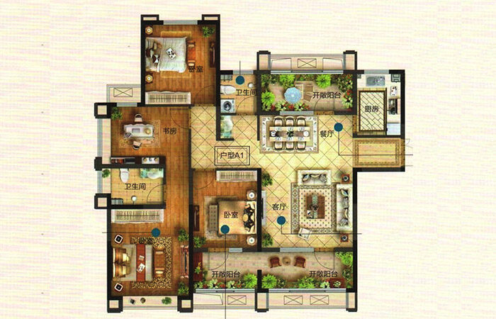 蓝泰海乐府140㎡四室二厅二卫户型图一厨户型图