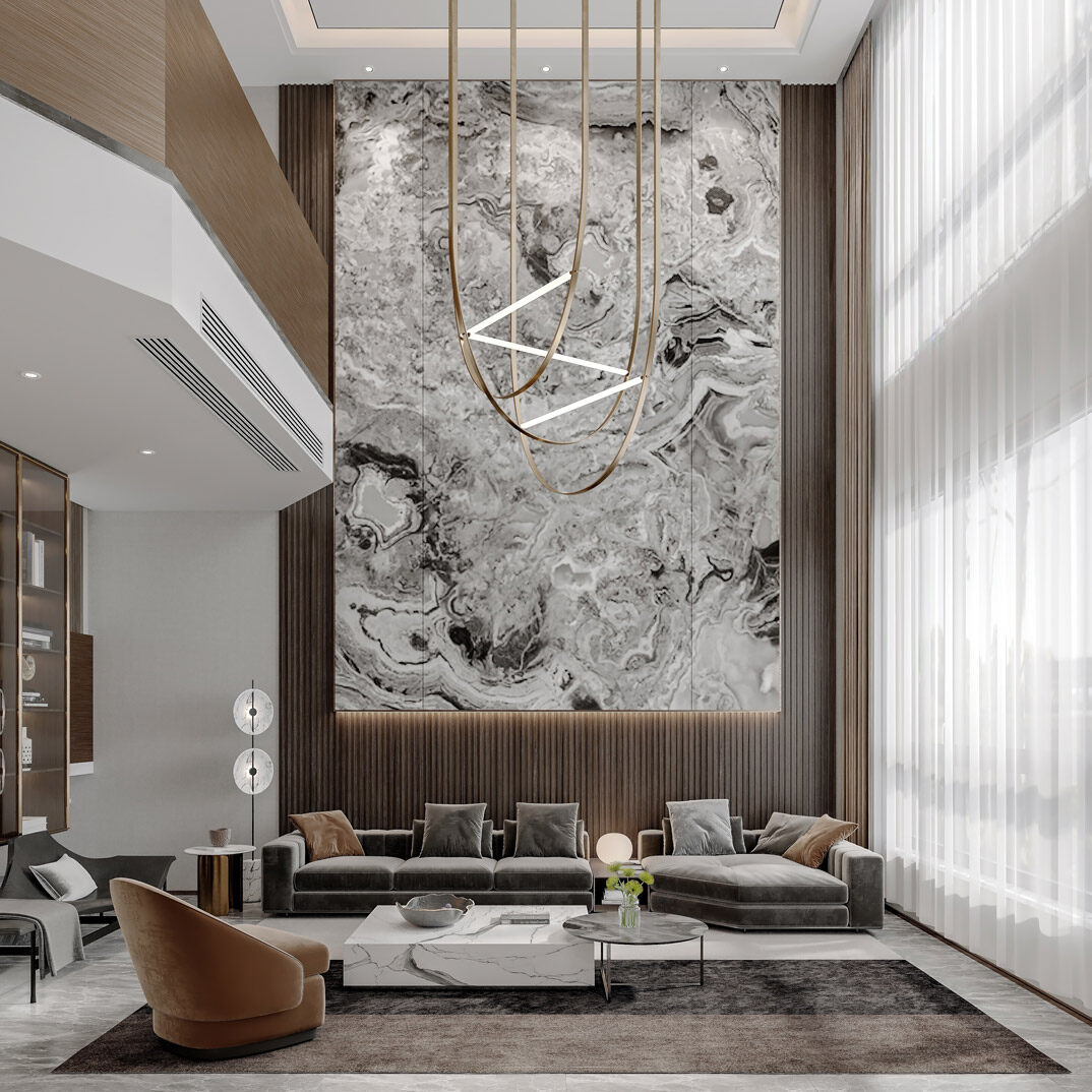 中广宜景湾145㎡三室两厅现代风格硬装装修客厅效果图