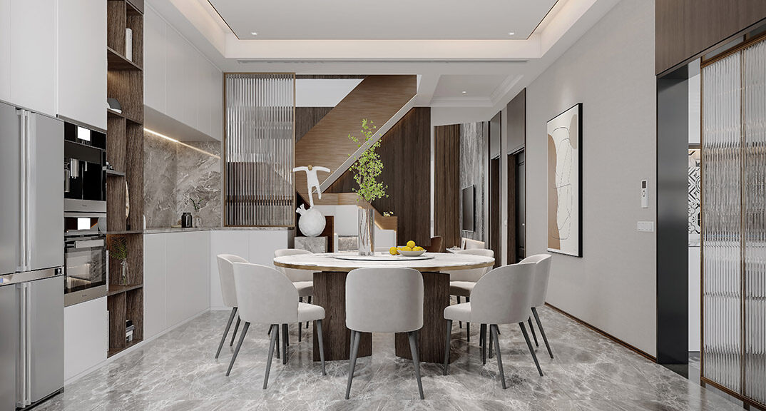 中广宜景湾145㎡三室两厅现代风格硬装装修餐厅效果图