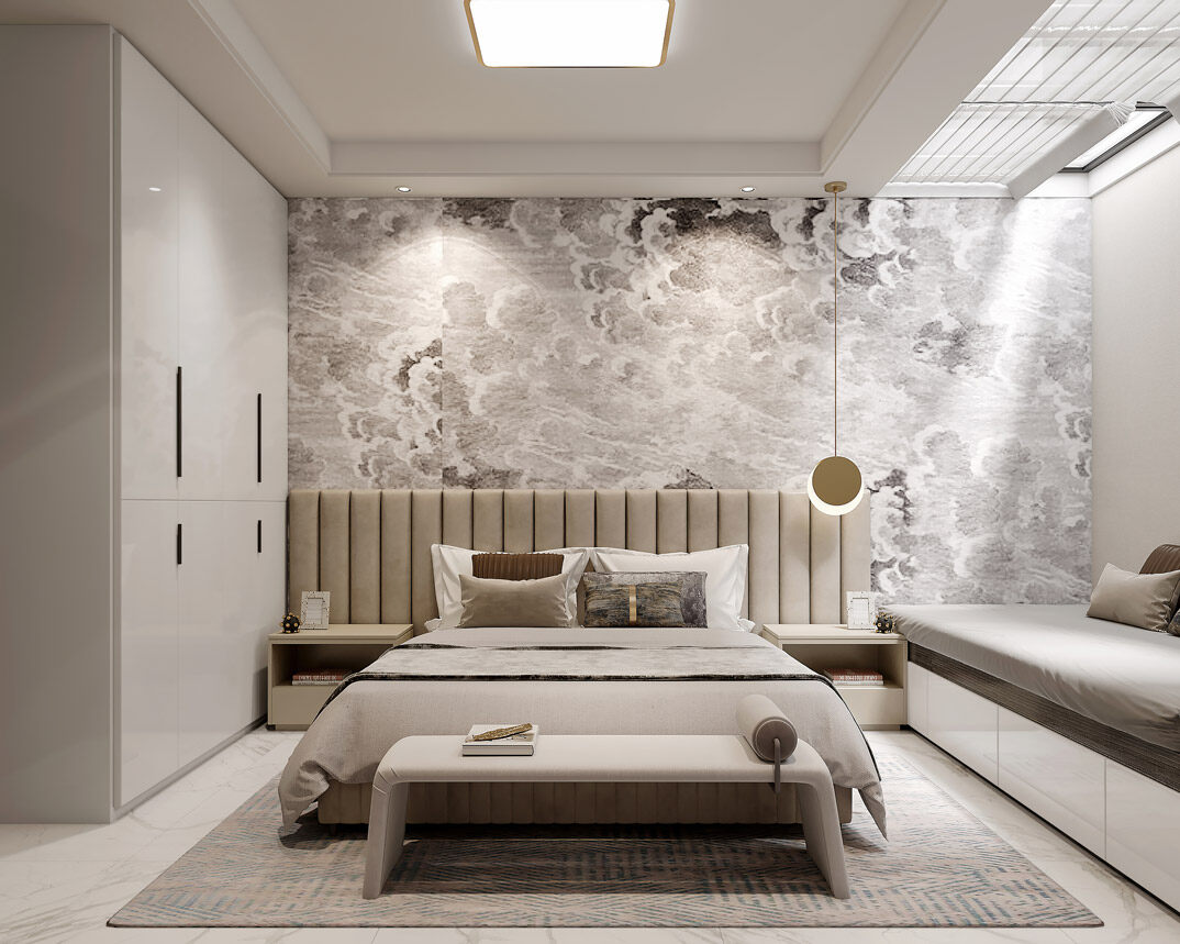 国际公馆145㎡四室三厅现代风格负一层卧室装修效果图