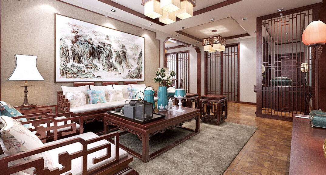科大公寓138㎡别墅客厅沙发中式风格装修案例效果图