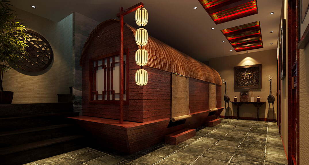 茶楼装修200㎡大厅中式风格案例效果图2.jpg