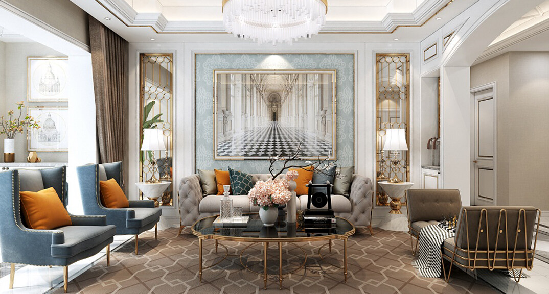 鲁德海德堡170㎡三室二厅入户客厅轻奢风格装修效果图
