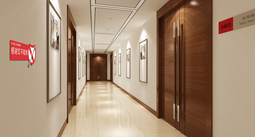 老年活动中心840㎡工装走廊简约风格装修案例效果图