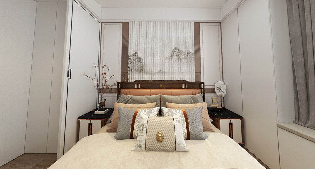 青安·海悦居86㎡二室二厅主卧新中式风格装修案例效果图.jpg