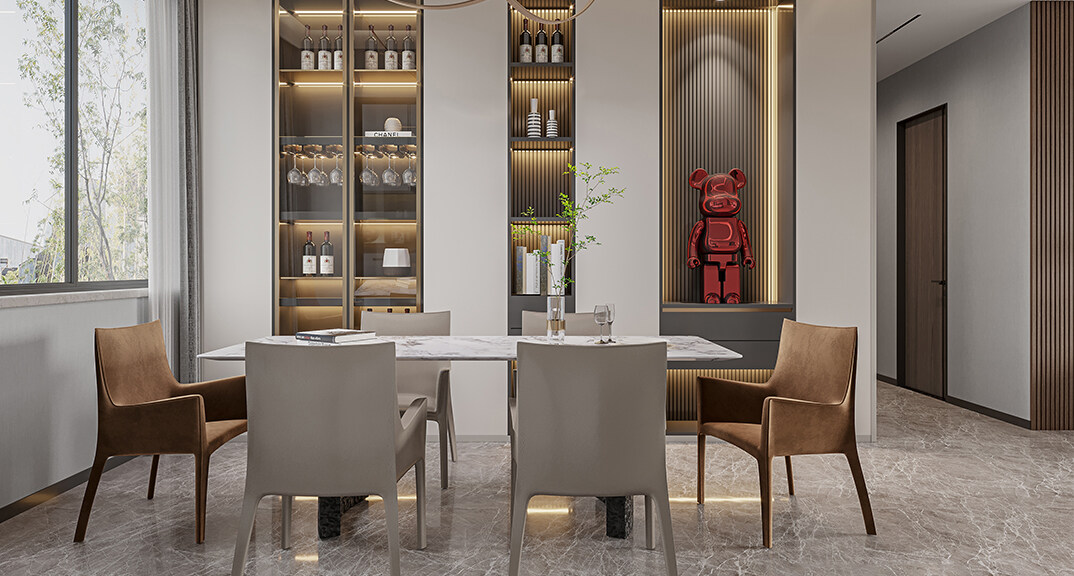 绿城晓峰湖畔190㎡四室二厅餐厅轻奢风格装修案例效果图