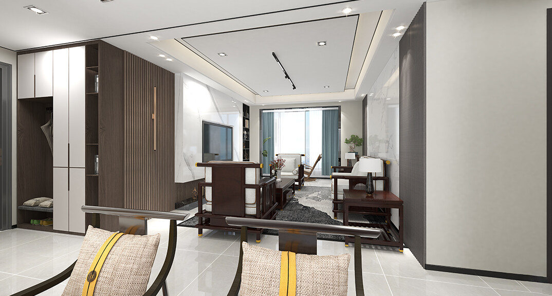 青铁海誉府143㎡三室两厅客厅新中式风格装修案例效果图2.jpg