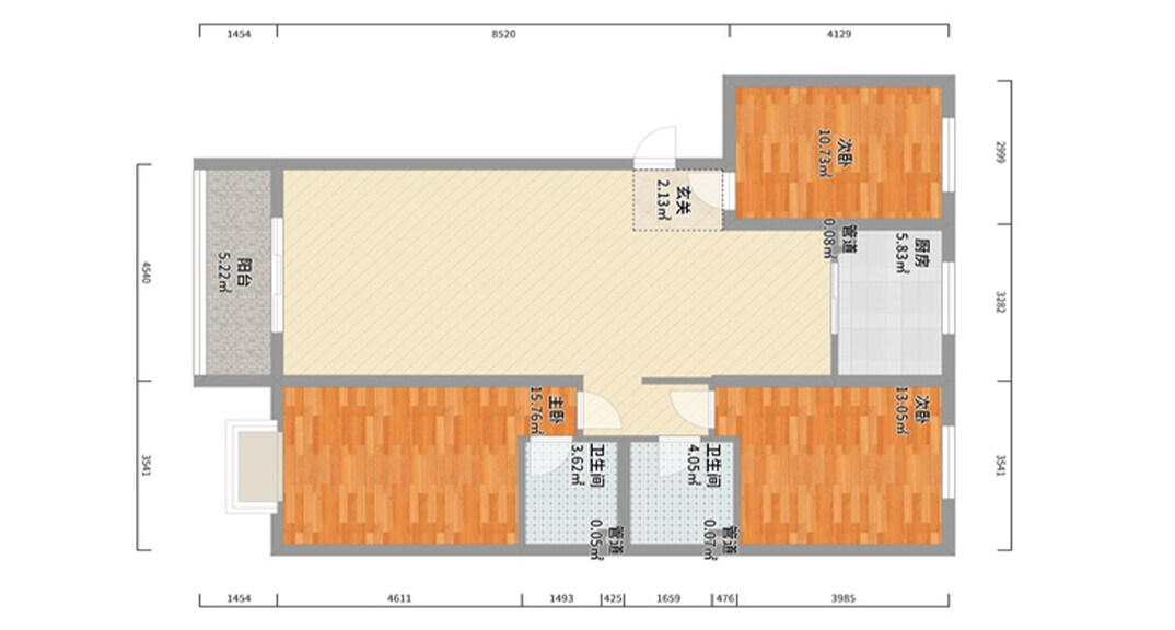 昆泉星港147㎡三室一厅户型平面布局图