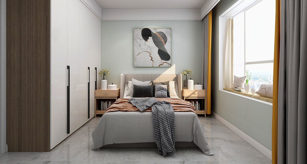 上城御府109㎡三室一厅卧室现代简约风格装修案例效果图