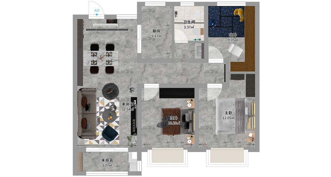 上城御府109㎡三室一厅户型布置图