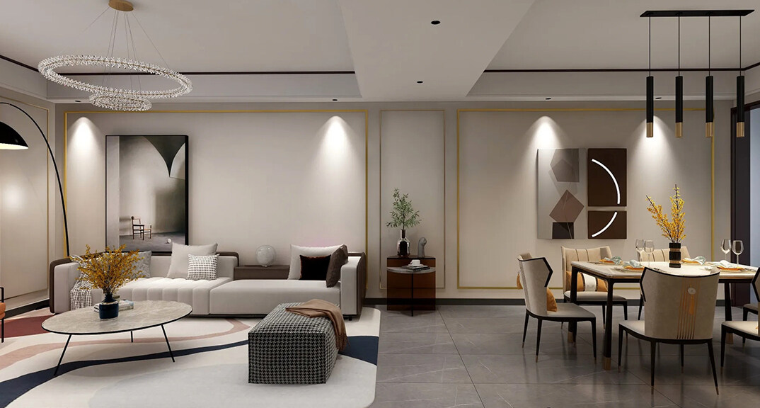 芙蓉花园145㎡四室一厅客厅现代简约风格装修案例效果图