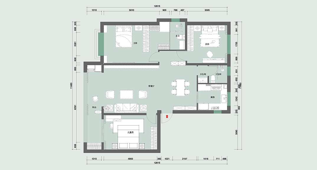 海青公馆140㎡三室两厅户型平面布局图.jpg