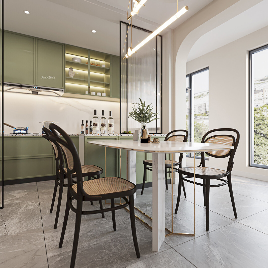 大都汇玺元116㎡三室两厅餐厅厨房小法式风格装修案例效果图