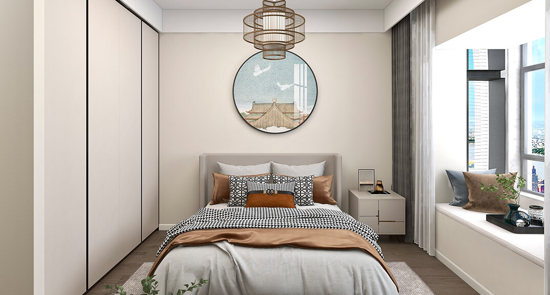 青铁海誉府119㎡三室一厅卧室简约风格装修案例效果图