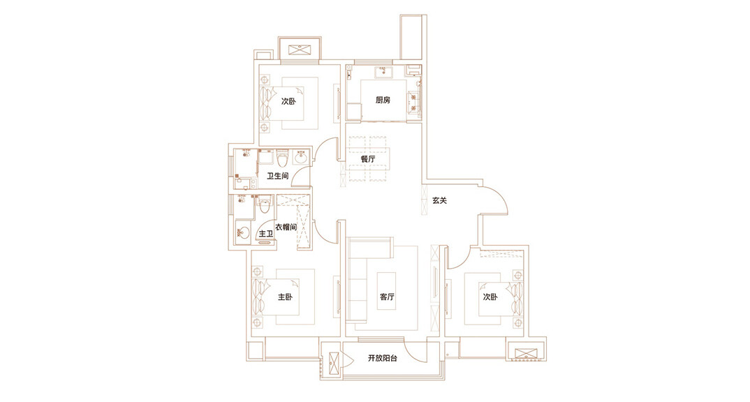 青铁海誉府143㎡三室二厅户型平面布局图