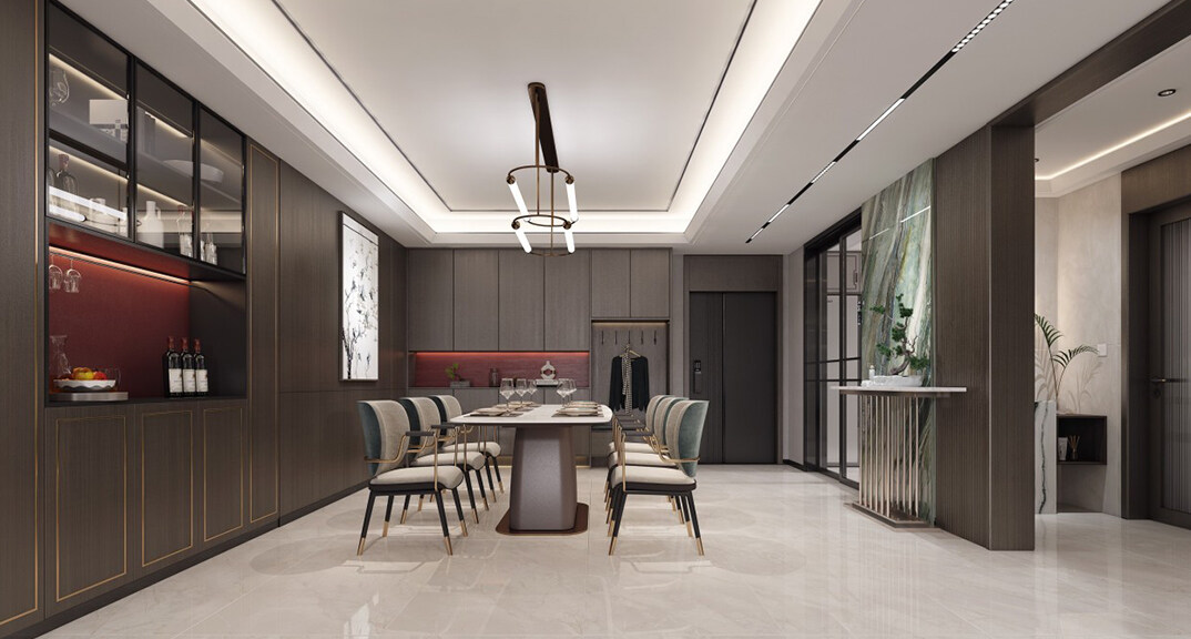 绿城·海棠印月166㎡三室二厅餐厅新中式风格装修案例效果图