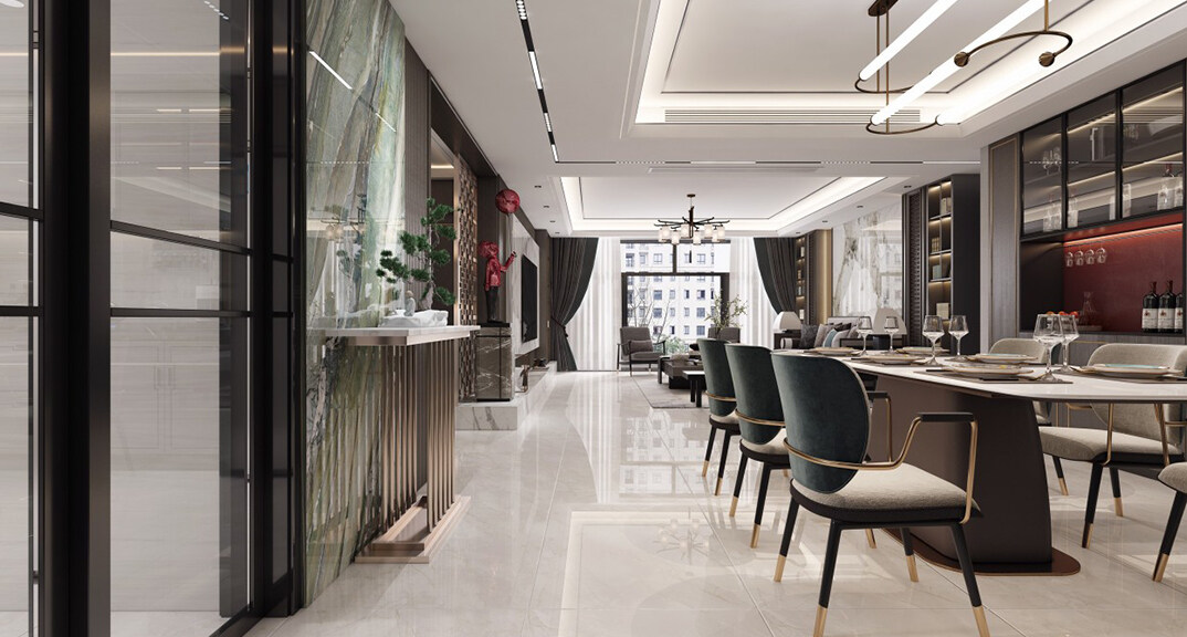 绿城·海棠印月166㎡三室二厅餐厅新中式风格装修案例效果图