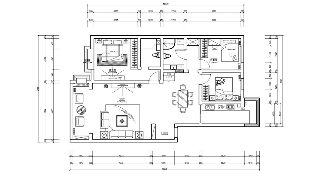 八大峡105㎡三室一厅户型平面布局装修效果图.jpg