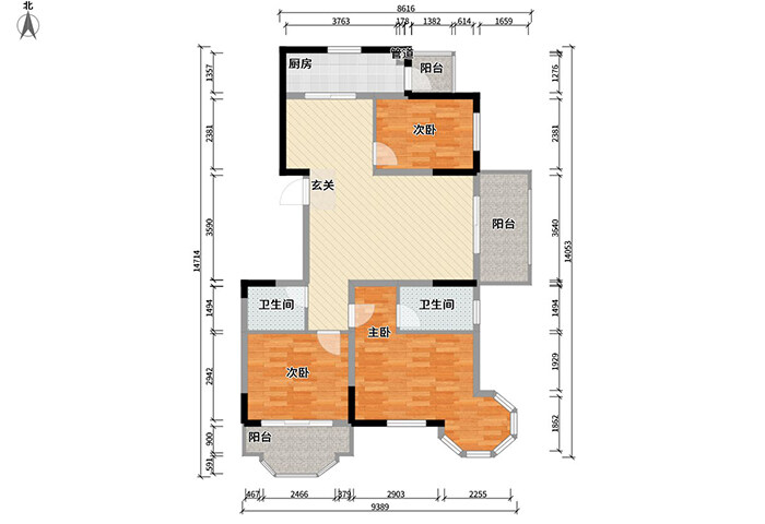 鲁商蓝岸新城127m²三室一厅户型平面布局图.jpg
