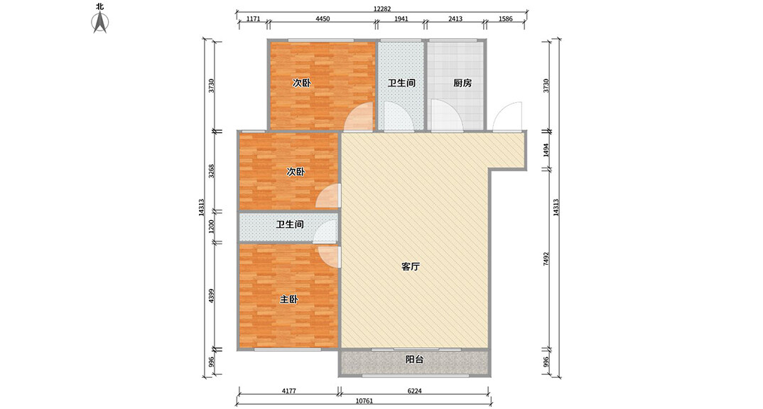 金海广场154㎡三室一厅户型平面布局图.jpg