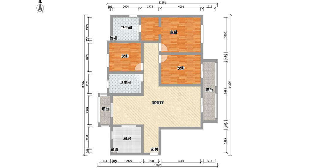观海听涛130㎡三室两厅户型平面布局图.jpg