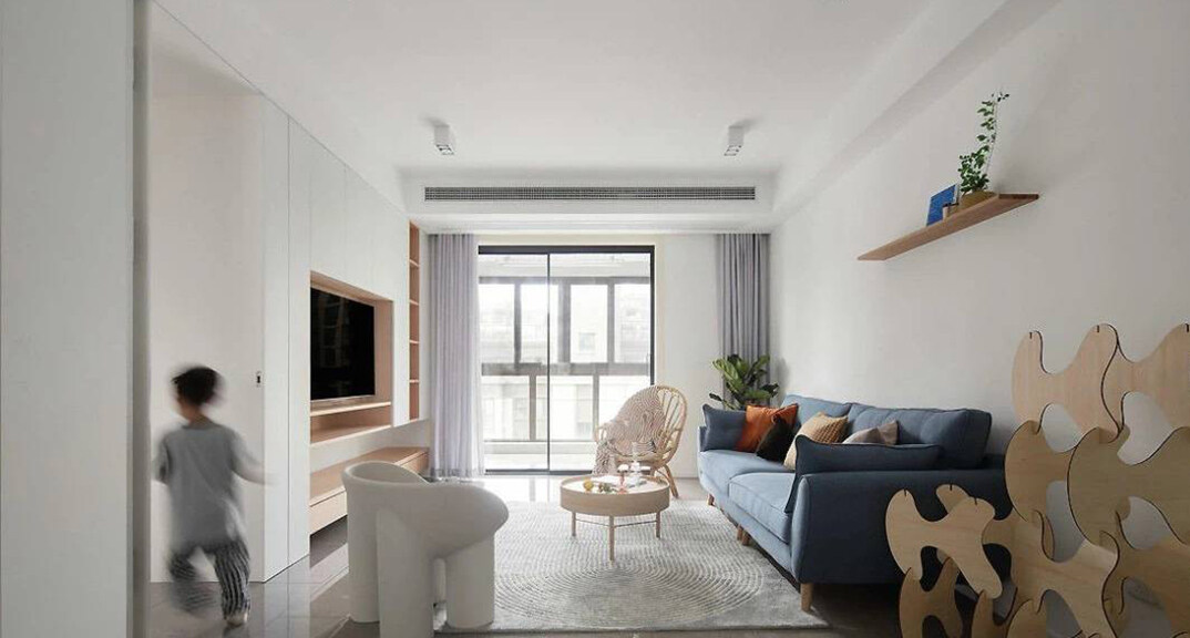 人才公寓108㎡三室两厅客厅北欧风格装修案例效果图