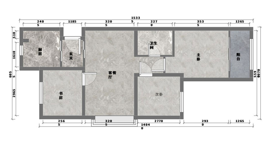 中海观澜庭97㎡三室两厅户型平面布局图.jpg