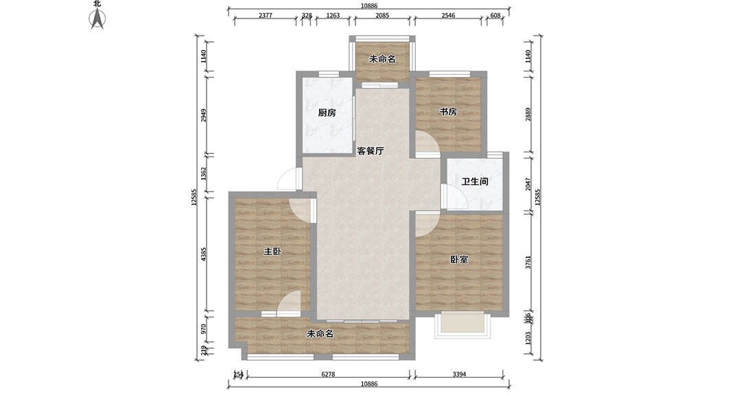桂花园100㎡三室二厅户型平面布局图.jpg