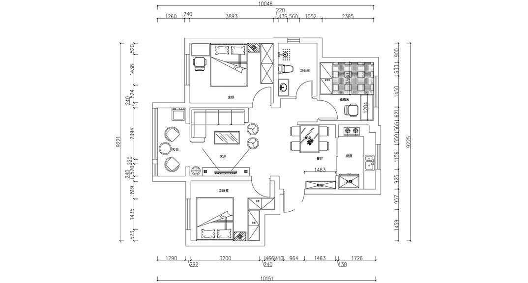 青钢小镇140㎡三室二厅户型平面布局图.jpg
